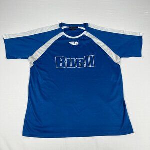 Buell American Motorcycles Vtg Jersey Shirt Blue And White Logo Size XL
